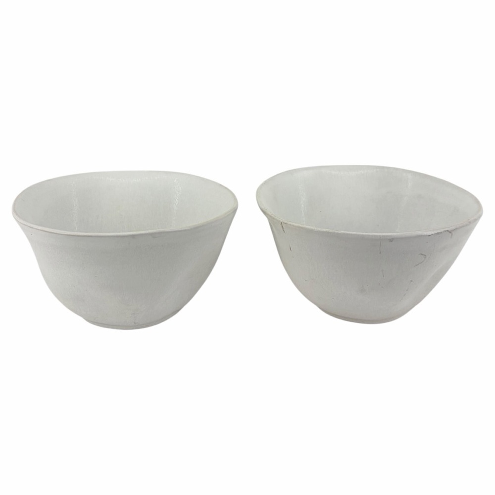 Crate & Barrel White Ceramic Bowl Set Minimalist Modern Serving Bowls Pair